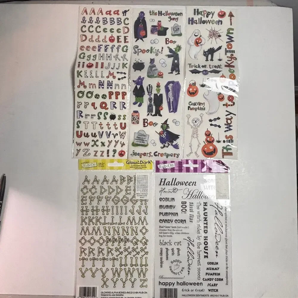 Halloween Themed Lot of Rub On Transfers Letters Ghosts Witches Journal Crafts